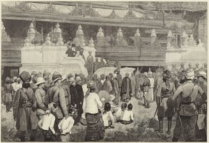 Buddyjski arcybiskup Birmy przyjmujący Sir Fredericka Robertsa w klasztorze w Mandalay