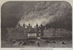 The Burning of Capesthorne Hall, Cheshire, Front South (rycina) autorstwa English School