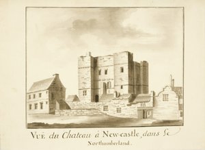 Zamek, Newcastle upon Tyne (tusz i ołówek na papierze) autorstwa English School