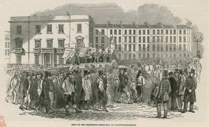 Spotkanie czartystów na Kennington Common w 1848 r., część procesji – naszkicowane na moście Blackfriars autorstwa English School