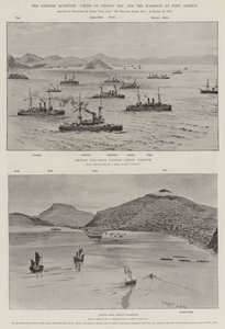 Pytanie chińskie, widoki na zatokę Chefoo i port w Port Arthur (lito) autorstwa English School