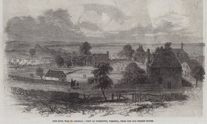 Wojna secesyjna w Ameryce, widok na Yorktown w stanie Wirginia, ze starego domu Nelsona (rycina) autorstwa English School