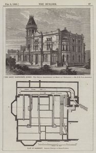 „The Cliff”, Eastbourne, Sussex, ze specjalnymi ustaleniami dotyczącymi dymu i wentylacji, pan H H Vale, architekt (grawerowanie) autorstwa English School