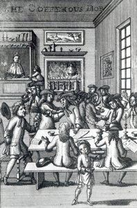 The Coffeehouse Mob, autorstwa Edwarda Warda, zaczerpnięte z Vulgus Britannicus, 1710 autorstwa English School