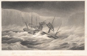 Zderzenie, z Voyage of Discovery and Research in the Southern and Antarctic Regions kapitana Sir Jamesa Clarka Rossa, wyd. 1847 (rycina) autorstwa English School