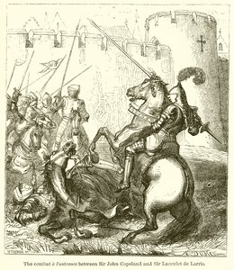 Walka i walka między Sir Johnem Copelandem i Sir Lancelotem de Lorris autorstwa English School
