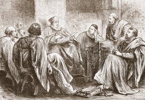 Konklawe wybierające cesarza Niemiec, ilustracja z Historii protestantyzmu Jamesa Aitkena Wylie (1808-1890), wyd. 1878 autorstwa English School
