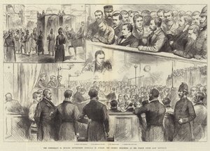 Spisek w celu zamordowania urzędników państwowych w Dublinie, dwudziestu więźniów w sądzie policyjnym w ostatnią sobotę autorstwa English School