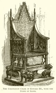 Krzesło koronacyjne Edwarda III z kamieniem Scone autorstwa English School