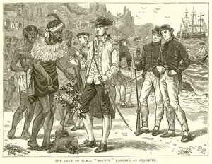 Załoga H.M.S. Bounty Landing w Otaheite autorstwa English School