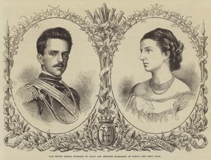 Książę koronny Włoch Humbert i księżniczka Małgorzata Sabaudia (rycina) autorstwa English School