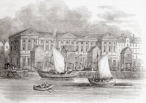 The Custom House, Londyn, Anglia, tak jak wyglądał przed Wielkim Pożarem, z Old England: A Pictorial Museum, wyd. 1847 autorstwa English School