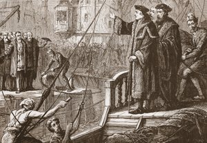 Wyjazd Erazma z Bazylei, ilustracja z Historii protestantyzmu Jamesa Aitkena Wylie (1808-1890), wyd. 1878 autorstwa English School