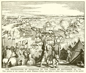 Zniszczenie Szigetvaru przez Turków 7 września 1566 r. autorstwa English School