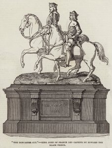 „The Doncaster Cup”, król Jan Francji prowadzony w niewoli przez Edwarda Czarnego Księcia (rycina) autorstwa English School