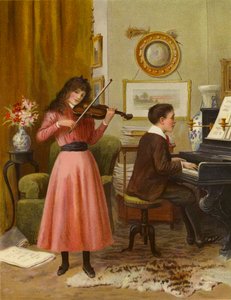 Duet (kolorowa litografia) autorstwa English School
