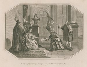 Książę Queensbury i Dover przedstawia akt zjednoczenia królowej Annie autorstwa English School