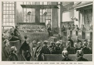 Spisek dynamitu, scena w sądzie podczas procesu w Old Bailey autorstwa English School