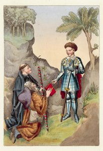 Hrabia Salisbury i John Lydgate (kolorowy grawerunek) autorstwa English School