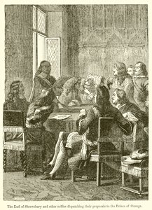 Hrabia Shrewsbury i inni szlachcice wysyłający swoje propozycje do księcia Orange autorstwa English School