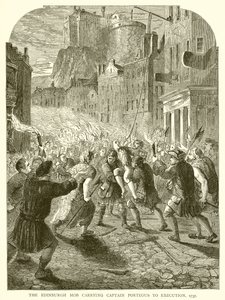 Edynburski tłum niosący kapitana Porteousa na egzekucję, 1737 autorstwa English School
