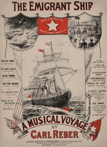 The Emigrant Ship, wiktoriańska okładka nutowa (kolorowa litografia) autorstwa English School