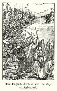 Angielscy łucznicy wygrywają dzień w Agincourt (lito) autorstwa English School