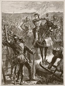 Anglicy przed Harfleurem, ilustracja z Cassells Illustrated History of England (zdjęcie w sepii) autorstwa English School