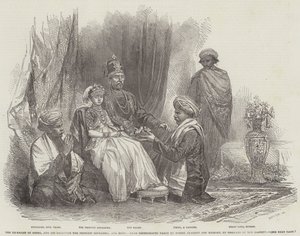Były Rajah z Coorg i jego córka księżniczka Gourmma oraz Suita (rycina) autorstwa English School