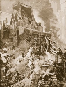Upadek Niniwy, ilustracja z Historii Narodów Hutchinsonów, ok. 1910-15 autorstwa English School