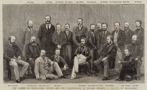 Głód w Indiach, Lord Lytton i Komisarz Mysore na posiedzeniu Rady w Bangalore autorstwa English School