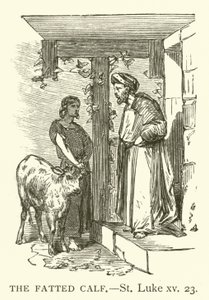 Tłuste Cielę, St Luke, xv, 23 (rycina) autorstwa English School