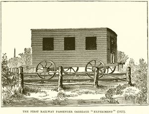 Pierwszy Eksperyment z Pasażerskim Przewozem Kolejowym (1825) autorstwa English School