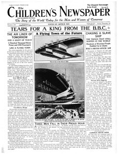 Latające miasto przyszłości, strona tytułowa „Gazety Dziecięcej”, luty 1934 (druk gazetowy)