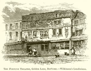 Teatr Fortuny, Golden Lane, Barbakan.--Wilkinsons Londiniana autorstwa English School
