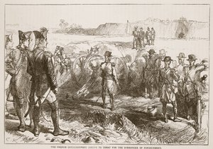 Komisarze francuscy przybywający na uroczystość kapitulacji Pondicherry, ilustracja z Cassells Illustrated History of India autorstwa Jamesa Granta, wyd. 1879 autorstwa English School