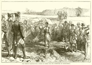 Komisarze francuscy przybywający, by leczyć kapitulację Pondicherry (1761) autorstwa English School