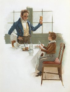 Przyjazny kelner, ilustracja do Davida Copperfielda (1850) autorstwa Charlesa Dickensa (1812-70) autorstwa English School