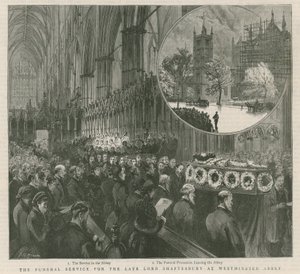 Nabożeństwo pogrzebowe zmarłego lorda Shaftesbury w Westminster autorstwa English School