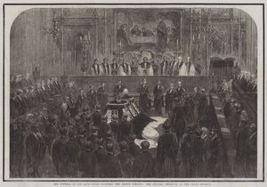 Pogrzeb Jego zmarłej Królewskiej Wysokości Księcia Małżonka, Ceremonia Pogrzebowa w Chórze (rycina) autorstwa English School