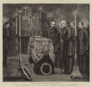 Pogrzeb zmarłego księcia Ludwika Napoleona (rycina) autorstwa English School