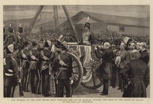 Pogrzeb zmarłego księcia Ludwika Napoleona, księcia de Bassano, umieszczającego Krzyż Legii Honorowej na palu w Woolwich (rycina) autorstwa English School