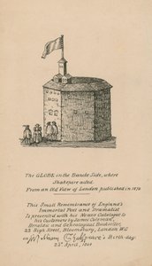 The Globe, Bankside, Londyn, oparty na starym obrazie Londynu opublikowanym w 1579 r. autorstwa English School