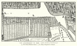 Grassmarket w 1646 r. (rycina) autorstwa English School