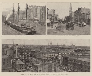 Wielki pożar w Milwaukee, Widoki ogólne miasta (grawerowanie) autorstwa English School