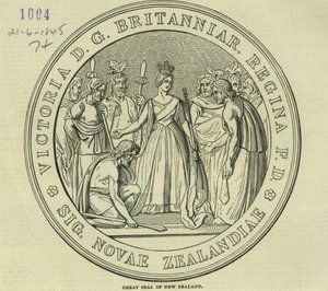 Wielka Pieczęć Nowej Zelandii, z The Illustrated London News, 21 czerwca 1845 autorstwa English School