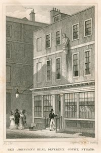 Grecian Coffee House, Devereux Court, Strand, z popiersiem Bena Johnsona autorstwa English School