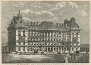 Grosvenor Hotel, w trakcie wznoszenia na miejscu dawnego Zagłębia Grosvenor, Belgravia autorstwa English School