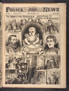 The Hampstead Murders, Sketches at The Old Bailey, z The Illustrated Police News, sobota, 13 grudnia 1890 r. (papier gazetowy) autorstwa English School