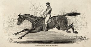 The Harrow Steeple Chase: The Last Brook, z „The Illustrated London News”, 26 kwietnia 1845 (rycina) autorstwa English School